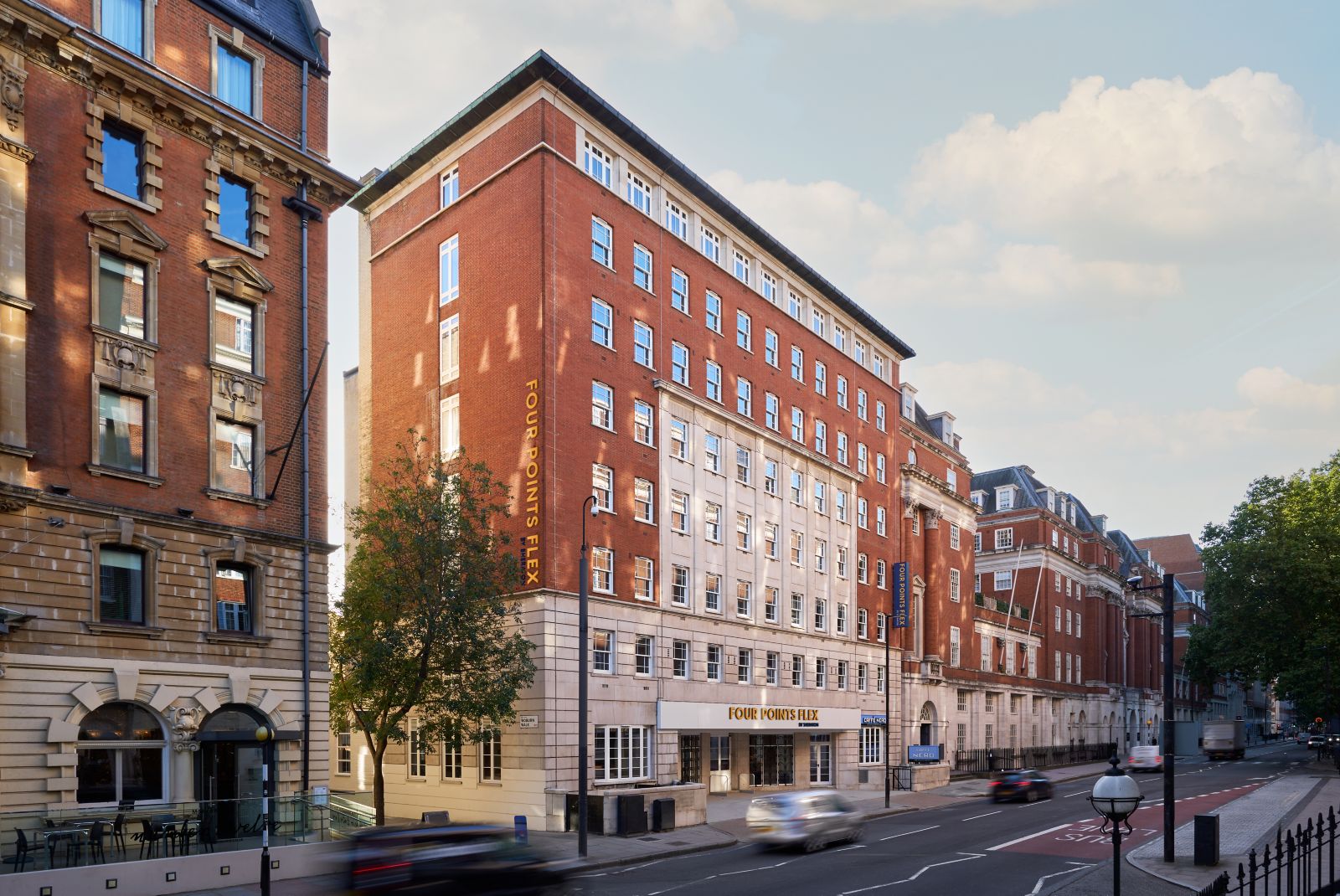 Red-brick exterior of Four Points Flex by Sheraton London Euston